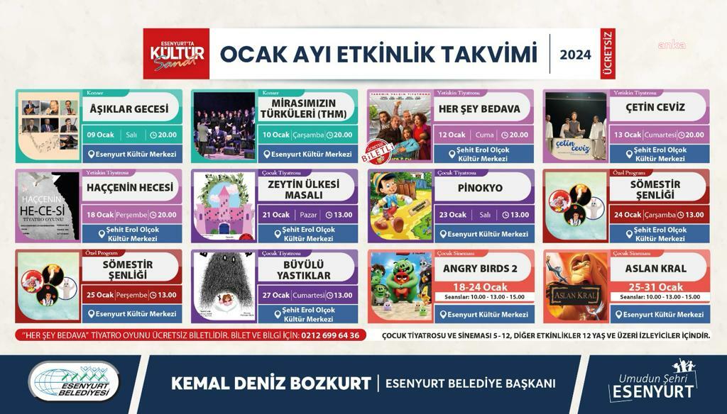 ESENYURT BELEDİYESİ'NDEN KÜLTÜR SANAT DOLU OCAK AYI PROGRAMI